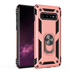 Silicone Matte Finish and Plastic Back Cover Case with Magnetic Stand for Samsung Galaxy S10 5G Rose Gold