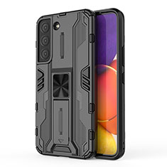 Silicone Matte Finish and Plastic Back Cover Case with Magnetic Stand for Samsung Galaxy S21 FE 5G Black