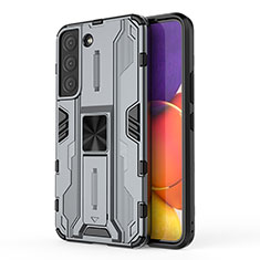 Silicone Matte Finish and Plastic Back Cover Case with Magnetic Stand for Samsung Galaxy S22 5G Gray