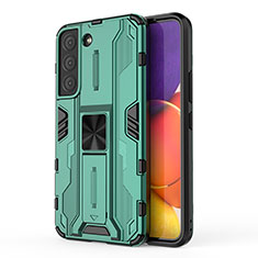 Silicone Matte Finish and Plastic Back Cover Case with Magnetic Stand for Samsung Galaxy S22 Plus 5G Green