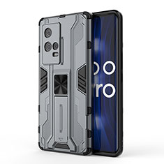 Silicone Matte Finish and Plastic Back Cover Case with Magnetic Stand for Vivo iQOO 8 Pro 5G Gray