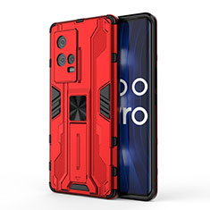 Silicone Matte Finish and Plastic Back Cover Case with Magnetic Stand for Vivo iQOO 8 Pro 5G Red