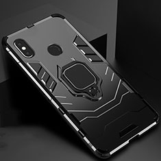 Silicone Matte Finish and Plastic Back Cover Case with Magnetic Stand for Xiaomi Mi 6X Black
