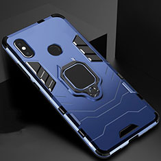 Silicone Matte Finish and Plastic Back Cover Case with Magnetic Stand for Xiaomi Mi 6X Blue