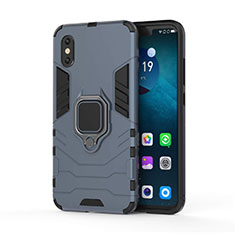 Silicone Matte Finish and Plastic Back Cover Case with Magnetic Stand for Xiaomi Mi 8 Pro Global Version Blue