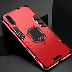 Silicone Matte Finish and Plastic Back Cover Case with Magnetic Stand for Xiaomi Mi A3 Red