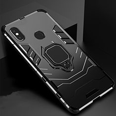 Silicone Matte Finish and Plastic Back Cover Case with Magnetic Stand for Xiaomi Redmi 6 Pro Black