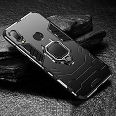 Silicone Matte Finish and Plastic Back Cover Case with Magnetic Stand for Xiaomi Redmi Note 7 Black