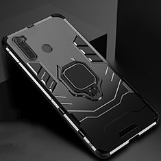 Silicone Matte Finish and Plastic Back Cover Case with Magnetic Stand for Xiaomi Redmi Note 8 (2021) Black