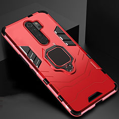 Silicone Matte Finish and Plastic Back Cover Case with Magnetic Stand for Xiaomi Redmi Note 8 Pro Red