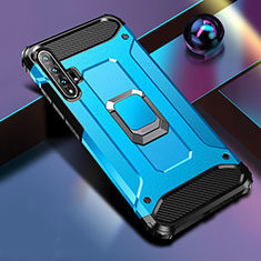 Silicone Matte Finish and Plastic Back Cover Case with Magnetic Stand H01 for Huawei Honor 20 Pro Blue