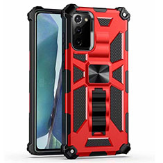 Silicone Matte Finish and Plastic Back Cover Case with Magnetic Stand H01 for Samsung Galaxy Note 20 5G Red
