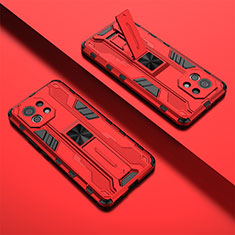 Silicone Matte Finish and Plastic Back Cover Case with Magnetic Stand H01 for Xiaomi Mi 11 5G Red
