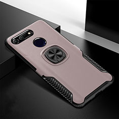 Silicone Matte Finish and Plastic Back Cover Case with Magnetic Stand H02 for Huawei Honor View 20 Rose Gold