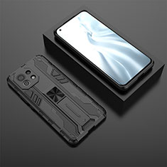 Silicone Matte Finish and Plastic Back Cover Case with Magnetic Stand H03 for Xiaomi Mi 11 5G Black