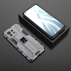 Silicone Matte Finish and Plastic Back Cover Case with Magnetic Stand H03 for Xiaomi Mi 11 5G Gray