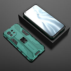 Silicone Matte Finish and Plastic Back Cover Case with Magnetic Stand H03 for Xiaomi Mi 11 5G Green