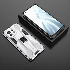 Silicone Matte Finish and Plastic Back Cover Case with Magnetic Stand H03 for Xiaomi Mi 11 5G White