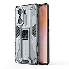 Silicone Matte Finish and Plastic Back Cover Case with Magnetic Stand KC1 for Huawei Honor 60 Pro 5G Gray