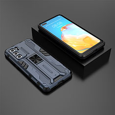 Silicone Matte Finish and Plastic Back Cover Case with Magnetic Stand KC1 for Huawei P40 Blue