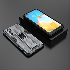 Silicone Matte Finish and Plastic Back Cover Case with Magnetic Stand KC1 for Huawei P40 Gray