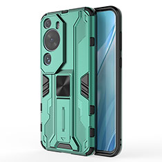 Silicone Matte Finish and Plastic Back Cover Case with Magnetic Stand KC1 for Huawei P60 Art Green