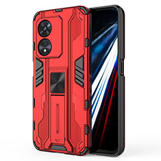 Silicone Matte Finish and Plastic Back Cover Case with Magnetic Stand KC1 for Oppo A78 4G Red