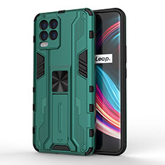 Silicone Matte Finish and Plastic Back Cover Case with Magnetic Stand KC1 for Realme 8 Pro Green