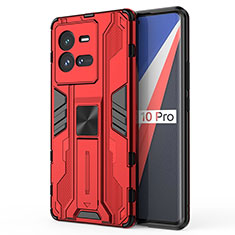 Silicone Matte Finish and Plastic Back Cover Case with Magnetic Stand KC1 for Vivo iQOO 10 Pro 5G Red