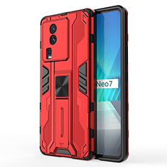 Silicone Matte Finish and Plastic Back Cover Case with Magnetic Stand KC1 for Vivo iQOO Neo7 5G Red