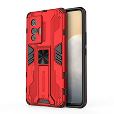 Silicone Matte Finish and Plastic Back Cover Case with Magnetic Stand KC1 for Vivo X70 5G Red