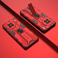 Silicone Matte Finish and Plastic Back Cover Case with Magnetic Stand KC1 for Vivo X90 5G Red