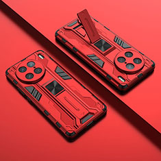 Silicone Matte Finish and Plastic Back Cover Case with Magnetic Stand KC1 for Vivo X90 Pro 5G Red