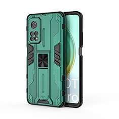 Silicone Matte Finish and Plastic Back Cover Case with Magnetic Stand KC1 for Xiaomi Mi 10T 5G Green