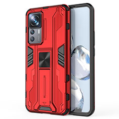 Silicone Matte Finish and Plastic Back Cover Case with Magnetic Stand KC1 for Xiaomi Mi 12T Pro 5G Red