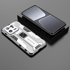 Silicone Matte Finish and Plastic Back Cover Case with Magnetic Stand KC1 for Xiaomi Mi 13 Pro 5G Silver