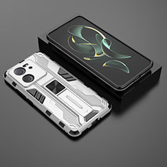 Silicone Matte Finish and Plastic Back Cover Case with Magnetic Stand KC1 for Xiaomi Mi 13T 5G Silver