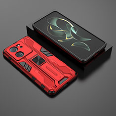 Silicone Matte Finish and Plastic Back Cover Case with Magnetic Stand KC1 for Xiaomi Mi 13T Pro 5G Red