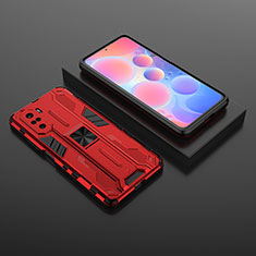 Silicone Matte Finish and Plastic Back Cover Case with Magnetic Stand KC1 for Xiaomi Poco F3 5G Red