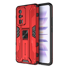 Silicone Matte Finish and Plastic Back Cover Case with Magnetic Stand KC1 for Xiaomi Poco F5 Pro 5G Red