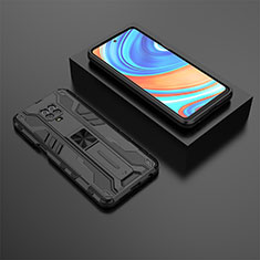 Silicone Matte Finish and Plastic Back Cover Case with Magnetic Stand KC1 for Xiaomi Poco M2 Pro Black