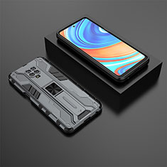 Silicone Matte Finish and Plastic Back Cover Case with Magnetic Stand KC1 for Xiaomi Poco M2 Pro Gray