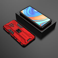 Silicone Matte Finish and Plastic Back Cover Case with Magnetic Stand KC1 for Xiaomi Poco M2 Pro Red