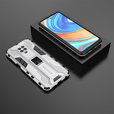 Silicone Matte Finish and Plastic Back Cover Case with Magnetic Stand KC1 for Xiaomi Poco M2 Pro Silver