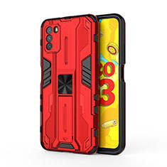 Silicone Matte Finish and Plastic Back Cover Case with Magnetic Stand KC1 for Xiaomi Poco M3 Red