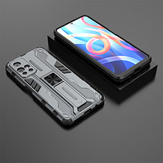 Silicone Matte Finish and Plastic Back Cover Case with Magnetic Stand KC1 for Xiaomi Poco M4 Pro 5G Gray
