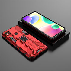 Silicone Matte Finish and Plastic Back Cover Case with Magnetic Stand KC1 for Xiaomi Redmi 9 India Red