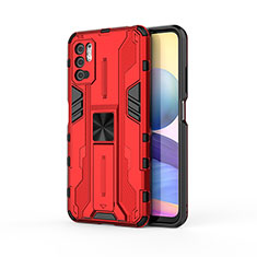 Silicone Matte Finish and Plastic Back Cover Case with Magnetic Stand KC1 for Xiaomi Redmi Note 10 5G Red