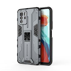 Silicone Matte Finish and Plastic Back Cover Case with Magnetic Stand KC1 for Xiaomi Redmi Note 10 Pro 5G Gray