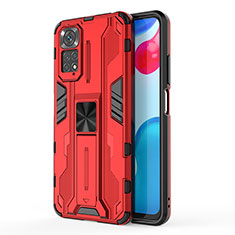 Silicone Matte Finish and Plastic Back Cover Case with Magnetic Stand KC1 for Xiaomi Redmi Note 11 4G (2022) Red